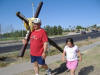 Evangelist Dennis Craft of Blue Collar Ministries on a 50-mile cross walk in Phoenix with his daughter Adara.  Dennis and Adara were "Gittin' 'er done for God!"